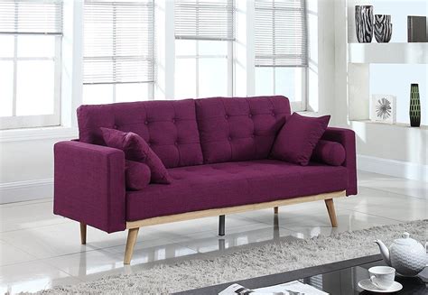 mid century linen fabric  purple tufted sofa review