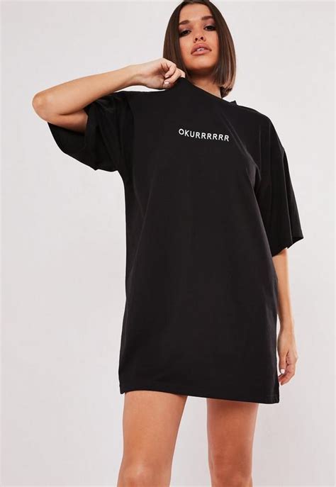 black oversized okurrr embroidered t shirt dress missguided