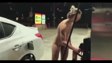 wife pumps gas butt naked on dare porn videos