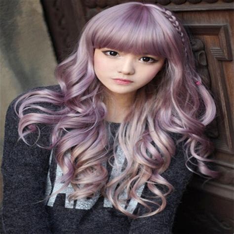 Korean Women Wigs With Bangs Cheaps Full Taro Wig Curly Long Light