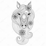 Horse Coloring Vector Face Stock Head Illustration Drawn Hand Color Patterne Colouring Depositphotos Henna Flowers Zentangle Adult Tattoo Boho Stress sketch template