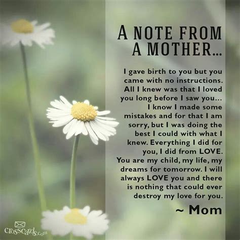 a note from a mother mom poems i love you son son birthday quotes