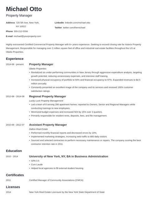 property manager resume examples  apply