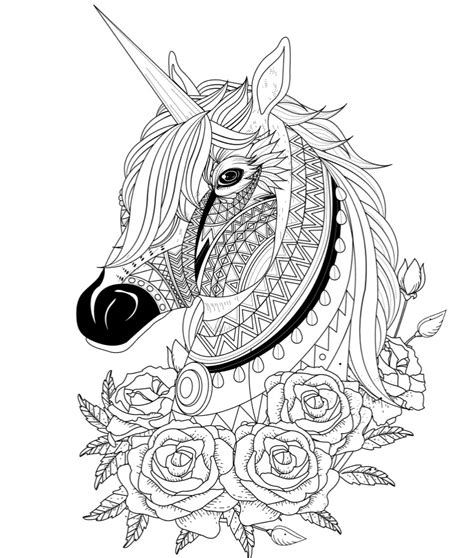head   unicorn  roses coloring pages