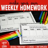 weekly homework editable worksheets teachers pay teachers