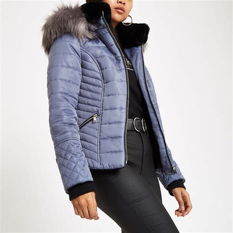 petite blue faux fur hood puffer jacket faux fur hood winter coats women coats jackets women