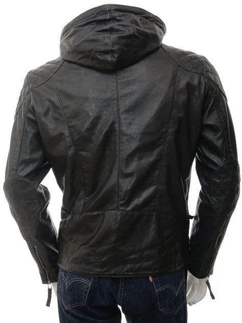 Men S Black Hooded Leather Jacket Aller Men Caine