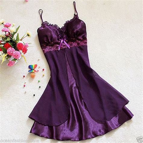 sexy nwt women silk satin sleepwear pajamas pajama nightgown purple us