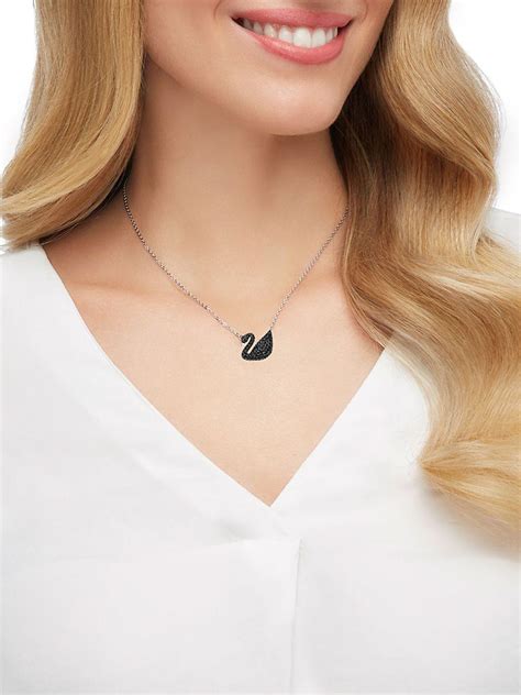 swarovski swan crystal studded pendant necklace  black lyst