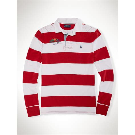 polo ralph lauren custom fit striped rugby shirt  red  men lyst