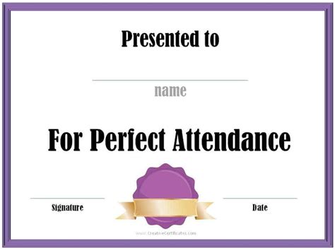 perfect attendance award certificates