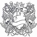 Coloring Tattoo Pages Tattoos Cool Skull Tribal Colouring Adult Book Designs Skulls Adults Printable Colour Cross Flash Print Awesome Heart sketch template