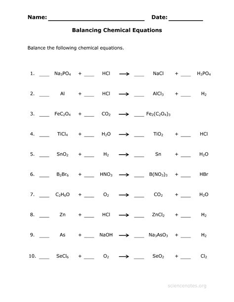 balance chemical equations practice sheet