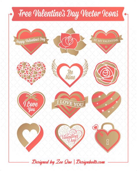 Free Valentine S Day Hearts And Rose Vector Icons
