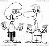 Couple Cartoon Wealthy Cash Holding Toonaday Outline Illustration Royalty Rf Clip 2021 Clipart sketch template