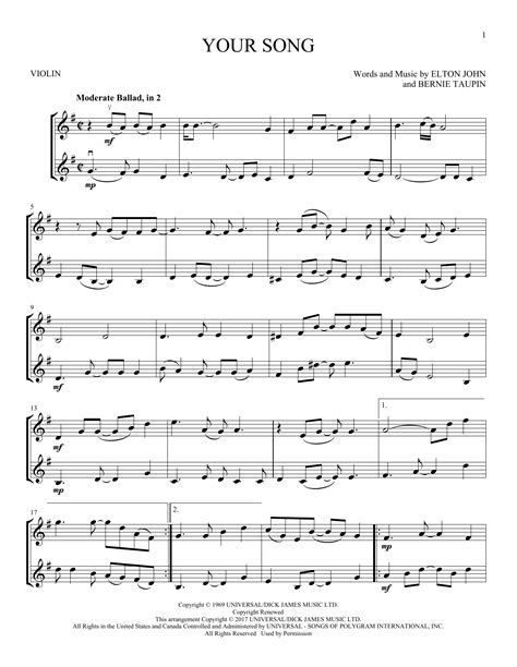 Elton John Your Song Sheet Music Notes Download Printable Pdf Score