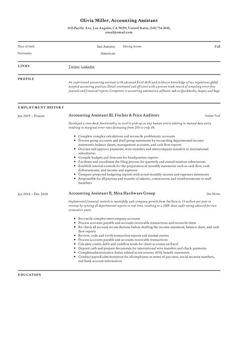 accounting assistant resume writing guide  examples