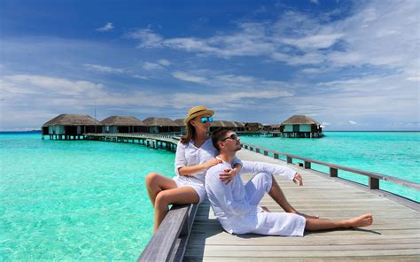 wedding journey tropical beach in maldives romantic loving couple photo