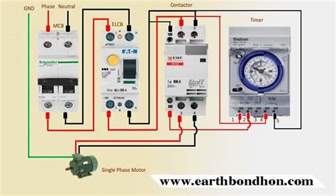 single phase motor starter  timer diagram earth bondhon