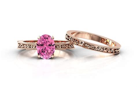 Vintage Pink Tourmaline Engagement Ring Set Antique Tourmaline Etsy