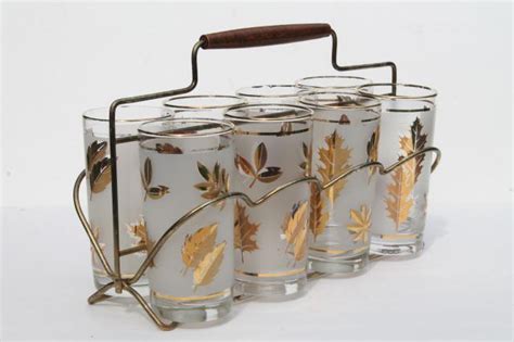 Vintage Libbey Glass Golden Foliage Gold Leaf Leaves Print