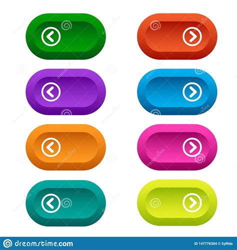 set of web buttons with arrows colorful long round