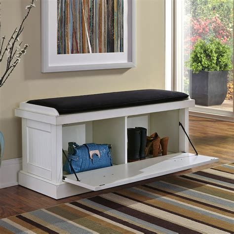 home styles nantucket coastal distressed white storage bench   indoor benches department