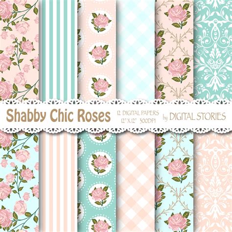 shabby chic digital paper shabby teal pink floral