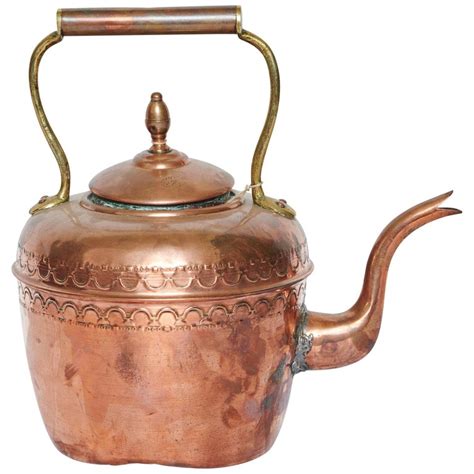 century hammered rustic copper  brass kettle  makers mark  sale  stdibs