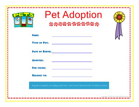 pet adoption certificate   kids  fill    pet