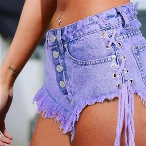 Highwaisted Mini Jeans Shorts For Women Fashion Side Lace Up Bandage
