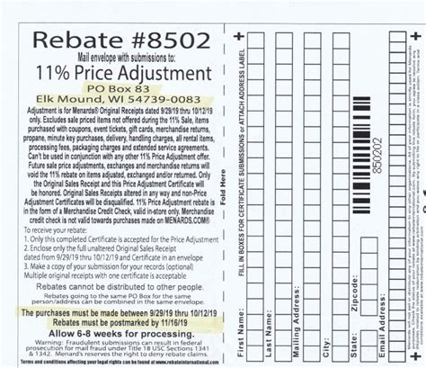 menards price adjustment rebate purchases