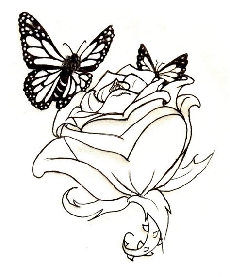 tattoo lineart rose  butterflies  waitkc  deviantart rose