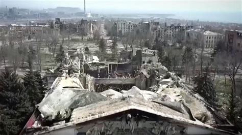 drone footage shows mariupol theater  ruins  bombing