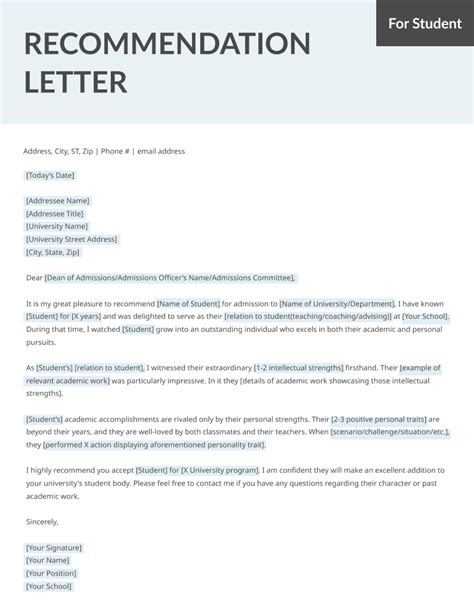 student  teacher letter  recommendation letter samples