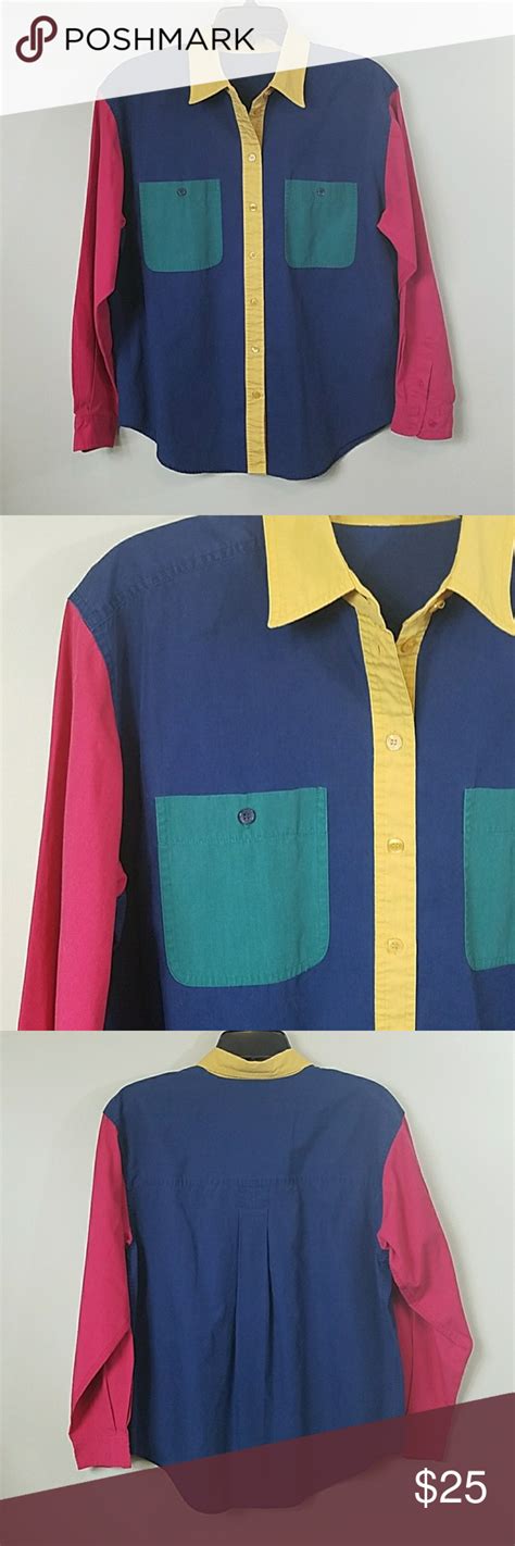 vintage 90s color block button down shirt color block