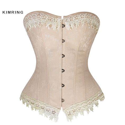 Kimring Women Sexy Lace Bride Corset Brocade Embroidered Strapless