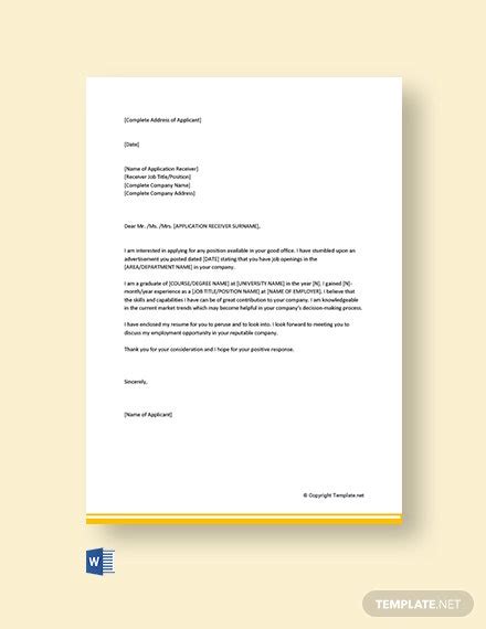 free application letter templates in microsoft word doc