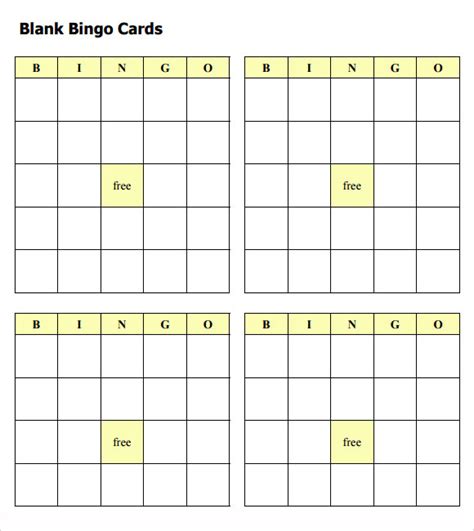 blank bingo samples   ms word