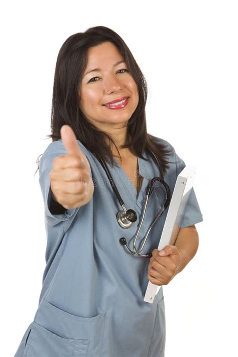 Attractive Hispanic Doctor Or Nurse With Thumbs Up Stock Image Image