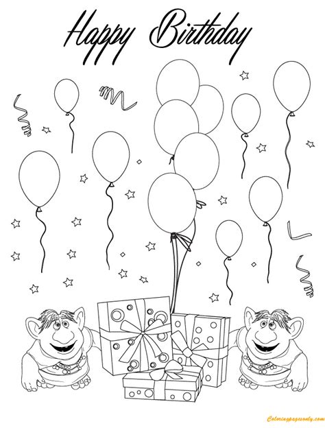 trolls happy birthday coloring page  printable coloring pages