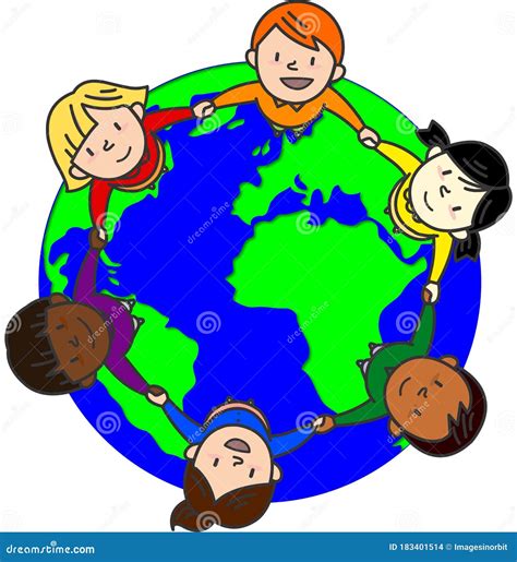 happy cute kids holding hands  world high res vector graphic