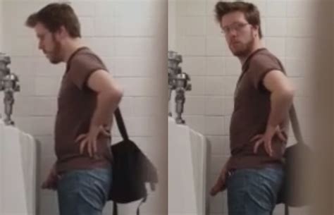 men pissing in public bathroom