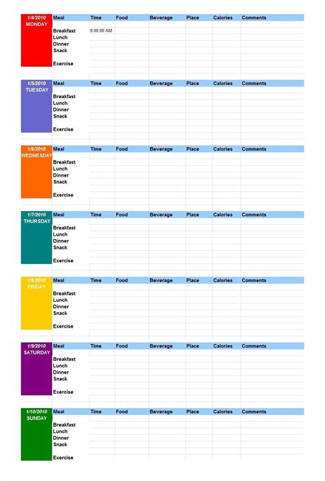 printable nutrition log printable templates