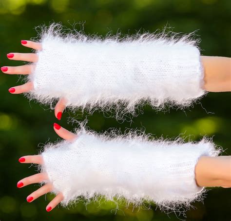 Fingerless Fuzzy Mohair Gloves Fluffy Hand Warmers Supertanya Etsy