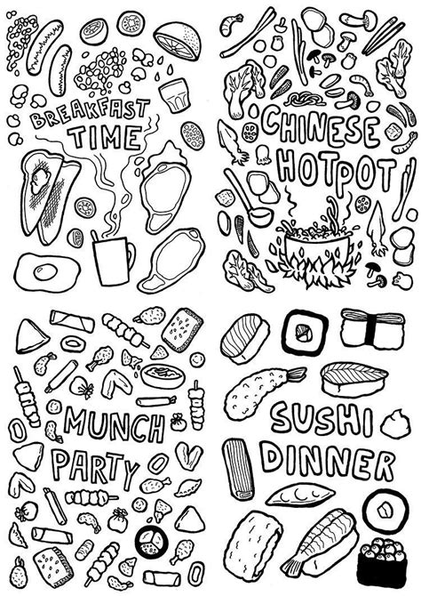 foodie colouring page sushi colouring page snacks colouring page