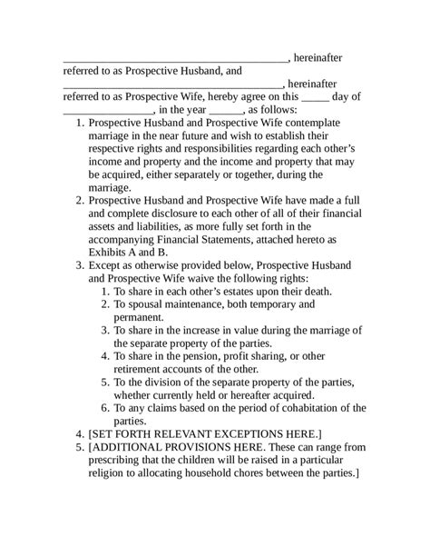 prenuptial agreement form fillable printable  forms handypdf