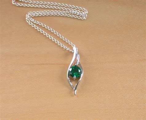 emerald lab created pendant  sterling silver chaingreen emerald necklaceemerald