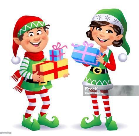 Cute Christmas Elves With Presents Stock Illustration Download Image