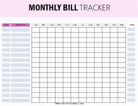 bill tracker printables stay  top   monthly yearly